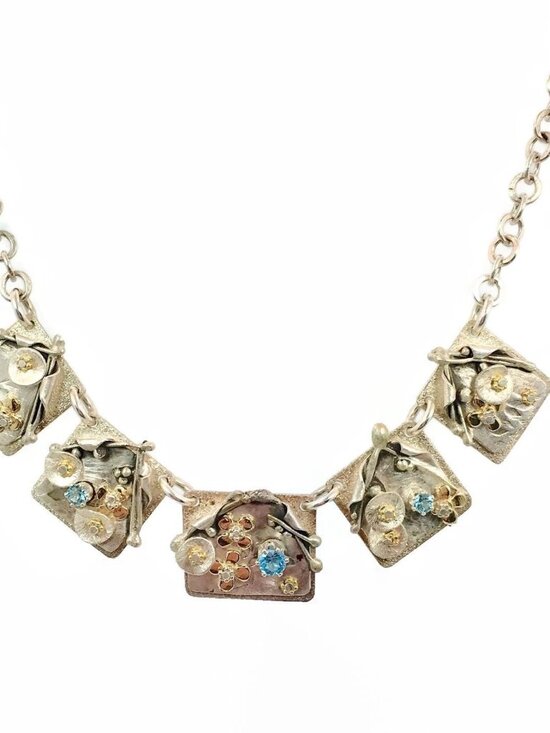 Jewelry - Sterling Silver Necklace, Artisan, Studio, Vintage, One of a Kind, Blue Topaz